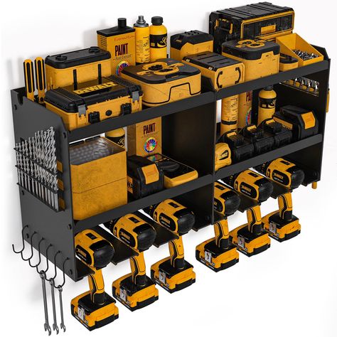 Dewalt Power Tools Storage, Battery Powered Tool Storage, Power Tools Storage, Tools Organizer, Power Tool Storage Diy, Cordless Tool Storage, Dewalt Tool Storage, Screw Storage Ideas, Dewalt Storage