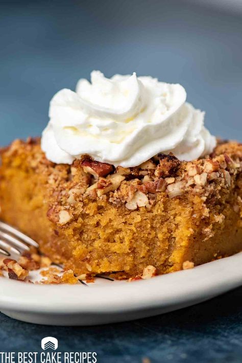 Easy Pumpkin Pie Cake Pumpkin Pie Cake Recipe, Pumpkin Pecan Coffee Cake, Pecan Pie Cake Recipe, Pie Cake Recipe, Pumpkin Pie Muffins, Easy Pumpkin Dump Cake, Pumpkin Dump Cake Recipe, Chocolate Pumpkin Cake, Pecan Coffee Cake