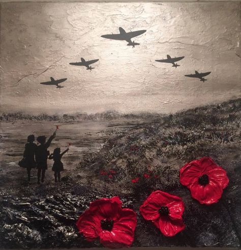 Spitfires and children painting  'For The Few' by Jacqueline Hurley  Poppy remembrance art Anzac Art, Remembrance Day Pictures, Remembrance Day Quotes, Conflict Art, Remembrance Day Posters, Remembrance Day Activities, Poppy Day, Remembrance Day Art, Ww1 Art