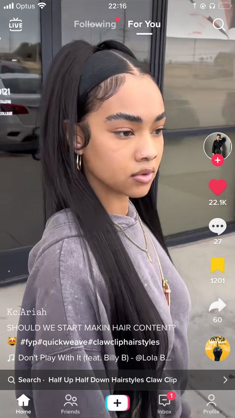 Claw Clip Hairstyles With Edges, Straight Hairstyles For Black Women Claw Clip, Slick Hairstyles Bangs, Y2k Hairstyles Slick Back, Slick High Ponytail, Slick Hairstyles Baddie Claw Clip, Claw Clip Half Up Half Down, Slick Braid, Slick Half Up Half Down Hair