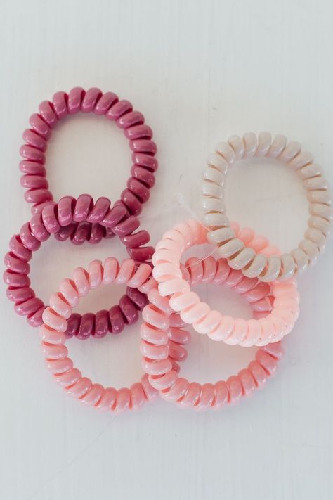 <3 Aesthetic Hair Ties, Recruitment Hairstyles, Rush Bag, Banana Clip Hairstyles, Valentines Giveaway, Pink Hair Tie, Lavender House, Coil Hair Ties, Spiral Hair Ties