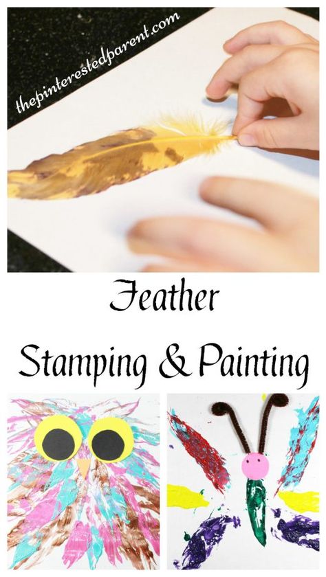 feather stamped painted owl & butterfly process arts & craft for the kids with a feather Butterfly Process, Preschool Painting, Owl Butterfly, Owl Craft, Painted Owl, Art Therapy Projects, Crafts Preschool, Kids Painting, Painting Activities