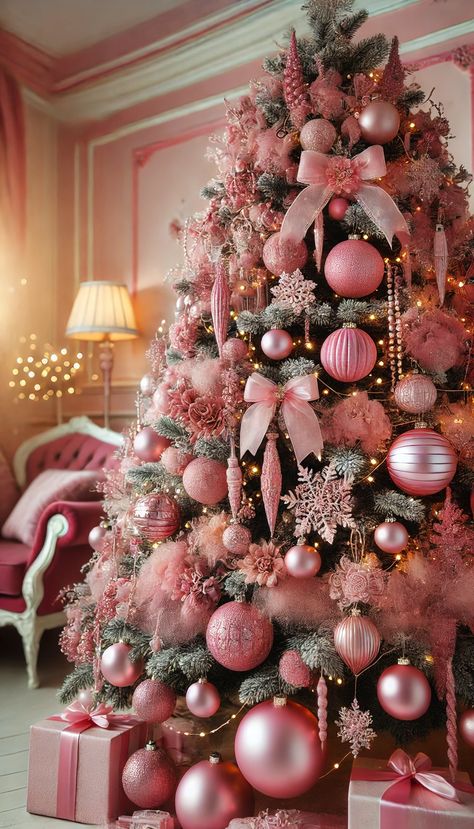 17+ Stunning Pink Christmas Tree Decorations Ideas 🎄💖 Pink Candy Land Christmas Tree, Valentine’s Tree, Diy Pink Christmas Ornaments, Pink Outdoor Christmas Decor, Pink Christmas Decorations Bedroom, Christmas Tree With Pink Decorations, Pink Themed Christmas Tree, Colorful Christmas Tree Ideas, White And Pink Christmas Tree