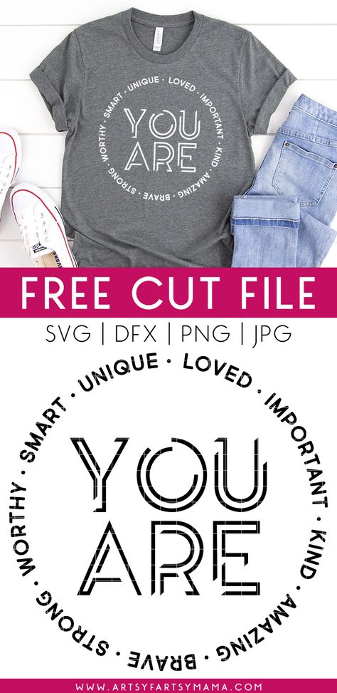 You Are... Shirt with 13 FREE Love & Kindness Cut Files | artsy-fartsy mama Cricut Explore Projects, Idee Cricut, Free T Shirt Design, Projets Cricut, Free Love, Cricut Projects Beginner, Cute Shirt Designs, Vinyl Shirts, Cricut Free