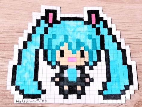 Anime Pixel Art Tutorial, Hatsune Miku Pixel Art Grid, Pixel Hatsune Miku, Hatsune Miku Pixel Art, Miku Pixel Art, Tapestry Grid, 32x32 Pixel Art Grid, Pixie Art, Simple Anime