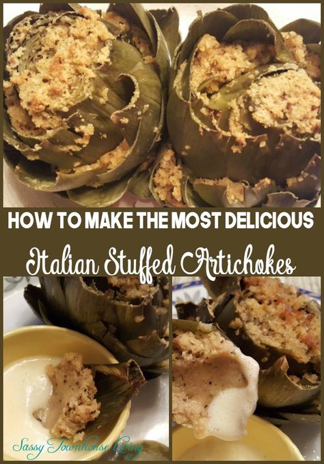 How To Make The Most Delicious Italian Stuffed Artichokes - Sassy Townhouse Living Italian Stuffed Artichokes, Friendsgiving Recipes Appetizers, Pilsbury Recipes, Stuffed Artichokes, Artichoke Recipes, Italian Appetizers, Delish Recipes, Vegetable Dishes, Clean Eating Snacks