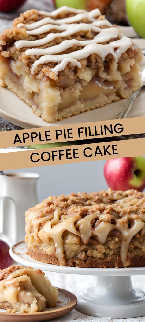 Indulge in the ultimate comfort treat with this Apple Pie Filling Coffee Cake! 🍎☕️ Combining the best of coffee cake and apple pie, this dessert features a moist, tender crumb, sweet, spiced apple filling, and a deliciously crunchy streusel topping. Perfect for breakfast, brunch, or dessert. Easy to make and impossible to resist! #CoffeeCake #ApplePie #DessertRecipe #Baking #ComfortFood#myskinnyrecipes Apple Pie Filling Coffee Cake, Pie Filling Coffee Cake, Apple Pie Filling Cake, Pie Filling Cake, Easy Apple Pie Filling, Filling Cake, Three Cake, Ms Recipes, Apple Pie Filling Recipes