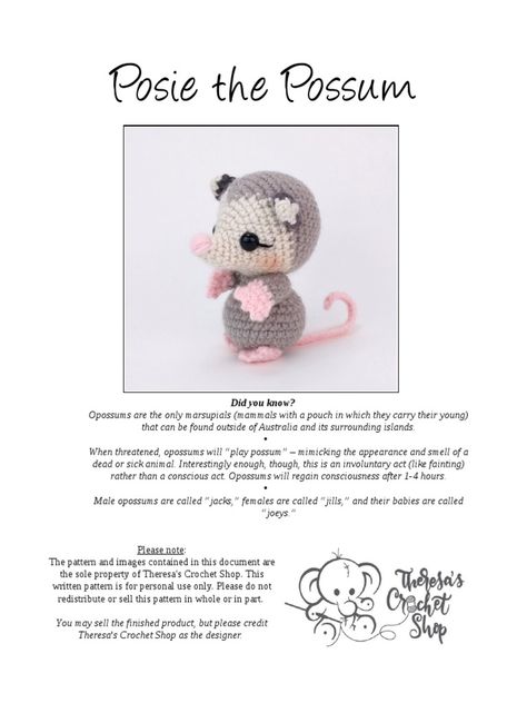 Chucky Free Crochet Pattern, Free Crochet Opossum Pattern, Crochet Amigurumi Possum Free Pattern, Crochet Opossum Amigurumi Free Pattern, Crochet Opposum Pattern Free, Possum Crochet Pattern Free, Opossum Crochet Pattern Free, Crochet Possum Free Pattern, Possum Crochet Pattern