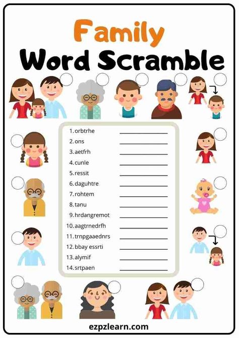 Esl Family Members Activities, Family Vocabulary English, Family Members Worksheet, Esl Vocabulary Games, Family Words, English Units, Family Word, Teacher Motivation, Family Worksheet