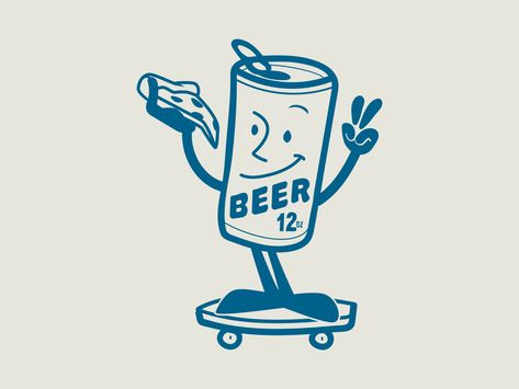 Skateboarding Graphic Design, Pizza Mascot, Beer Illustration Graphics, Retro Beer Illustration, Skate Graphics Illustration, Beer Logo Vintage, Beer Cartoon, Creative Business Logo, Cartoon Mascot