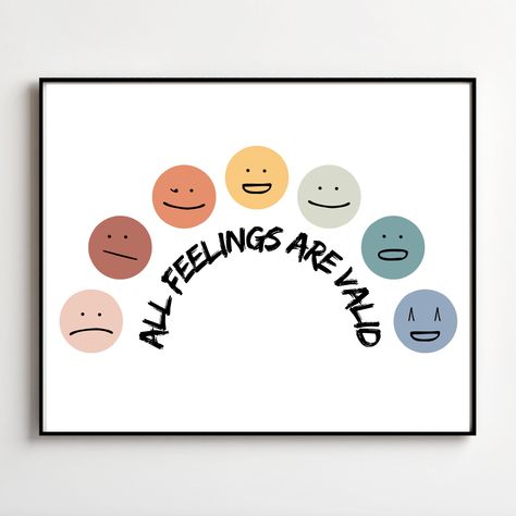 INSTANT DOWNLOAD mental health poster - All Feelings Are Valid (boho colors rainbow). The wheel of emotions poster can enhance emotional expression in the therapy office, counseling office or classroom. This feelings wheel poster can help embracing feelings and talking about them. YOU WILL GET: ♡ A4, A3 PDF file ♡ A4, A3 JPG file ♡ 10x8 JPG file ♡ 11x8.5 JPG file ♡ 16x12 JPG file ABOUT US: ♡ Emotions Omega is a shop for parents, therapists, counselors and individuals - who wants to enhance emoti Boho Rainbow Office Decor, Middle School Office Decor, Office Decor Social Work, Boho School Counselor Office, Counselor Room Decor Ideas, All Feelings Are Valid, Counseling Room Design Counselor Office, Boho Counseling Office, Play Therapy Office Decor