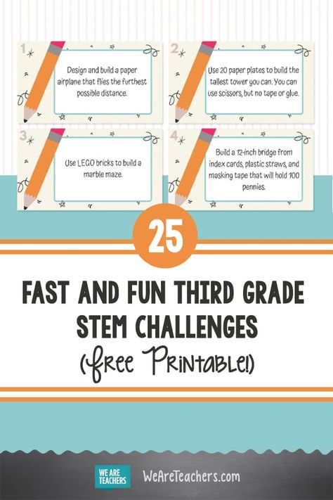 25 Fast and Fun Third Grade STEM Challenges Every Kid Will Love - WeAreTeachers Third Grade Stem Projects, Stem Projects Elementary 3-4 Grade, 3rd Grade Stem Challenge, 2nd Grade Stem Challenges, Third Grade Stem Activities, First Grade Stem Challenges, Stem Engineering Activities, Grade 3 Science, Easy Stem