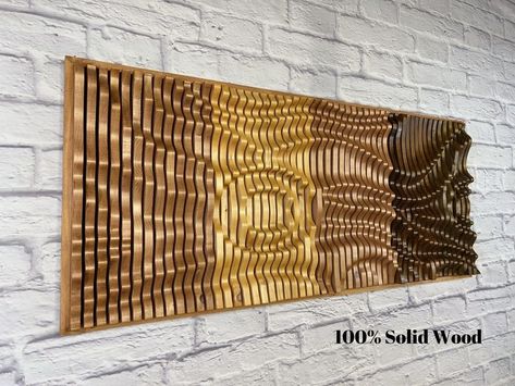 Our wood wall art is an excellent addition to your home decor! The light tones of this Parametric wall art panel will add warmth to your space and will make a stunning accent on your wall. Also, our wooden wall art is a unique piece of art that is a great present for your loved ones! Wood Texture Wall, Woodwork Shop, Sound Diffuser, Wooden Wall Art Decor, Wood Wall Panel, Large Wood Wall Art, Wood Wall Art Decor, Panel Wall, Panel Wall Art