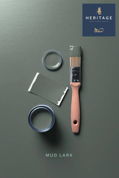 Dulux Heritage Mud Lark Dulux Heritage Dh Drab, Velvet Green Paint Color, Dulux Heritage Colours, Heritage Paint Colours, Cloakroom Ideas, Heritage Colours, Heritage Paint, Brown Paint Colors, Green Wall Color