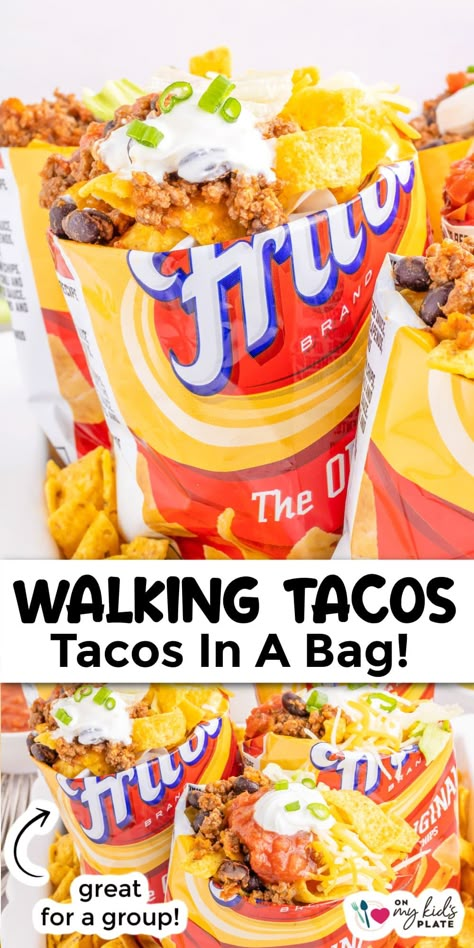 Walking Tacos In A Bag, Tacos In A Bag, Mini Taco Cups, Easy Tacos, Walking Tacos Recipe, Taco In A Bag, Tacos Easy, Walking Taco, Taco Toppings