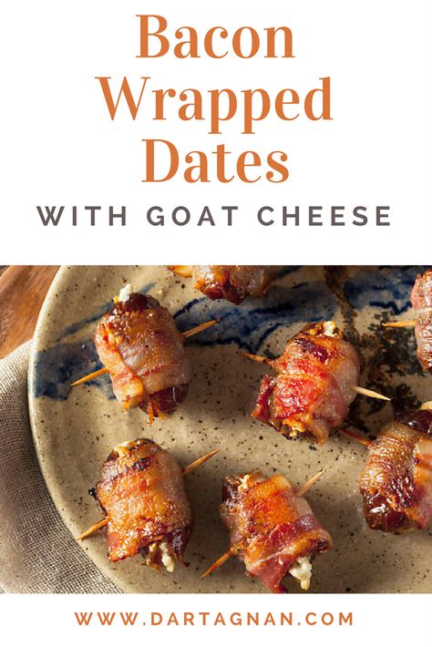 Sweet, salty, smoky, and tart – these bacon wrapped dates have it all. They come together quickly and make a great weekend snack or party food. #christmas #christmasappetizers Dates With Goat Cheese, Bacon Wrapped Potatoes, Super Easy Appetizers, Weekend Snacks, Wrapped Dates, Bacon Wrapped Dates, Superbowl Appetizers, Bacon Appetizers, Date Recipes