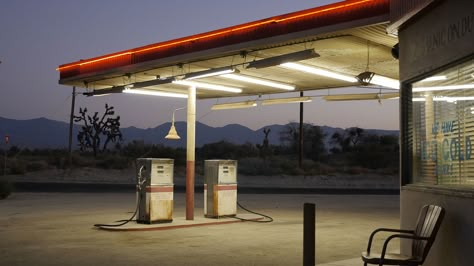 Gas Station ��— Four Aces Movie Ranch 80s Gas Station Aesthetic, 80s Gas Station, Gas Station Aesthetic, 70s Gas Station, Gas Station At Night, Gas Station Film Photography, Abandoned Gas Station Aesthetic, Old School Gas Station, Killer Joe