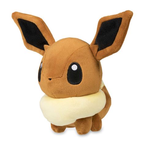 A big head, tiny feet, and huge embroidered eyes—that's the super-cute look for the official Eevee Pokémon Dolls plush! Eevee Plush, Pokemon Plushies, Cat Rainbow, Pokemon Merchandise, Pokemon Dolls, Pokemon Birthday Party, Embroidered Eyes, Pokemon Toy, Pokemon Center