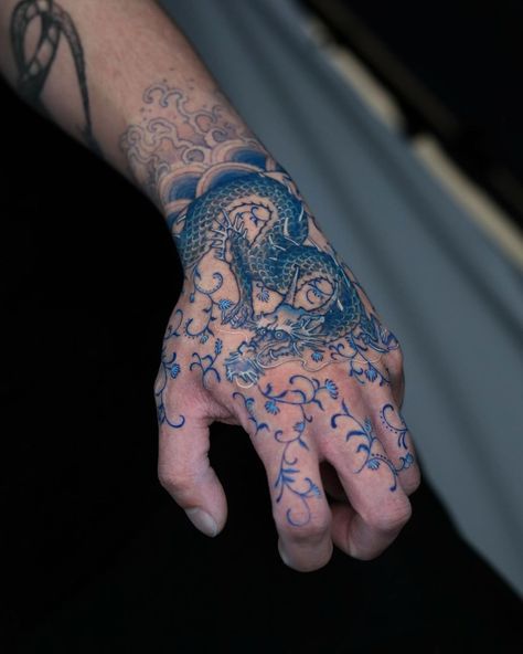 Tattoo ideas? • Instagram Blue Ink Tattoo, Hand Tatto, Blue Ink Tattoos, Koi Tattoo Design, Left Arm Tattoos, Calligraphy Tattoo, Funky Tattoos, Koi Tattoo, Blue Tattoo