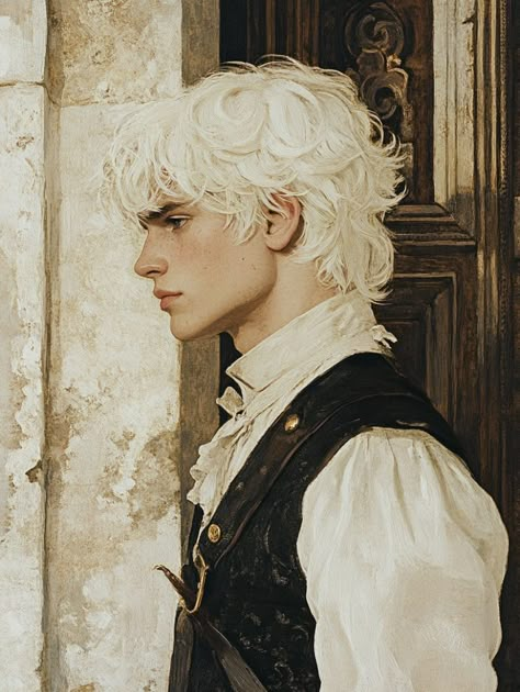 Victorian Old Man Character Design, Roman Vampire, Male Targaryen Face Claim, White Hair Male Character Design, White Hair Character Art Male, Prince Oc Art, White Haired Male Character Art, Blonde Male Character, Fantasy Art Male