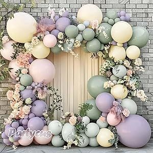 Dusty Green Purple Pink Balloon Garland Double Stuffed Lavender Mist Green Ivory Blush Balloon Pastel Light Green Lilac Balloon Arch Kit for Baby Shower Birthday Wedding Wildflower Party Decoration Sage Green And Lavender Balloon Garland, Pastel Balloon Arch With Flowers, Green And Purple Birthday Decorations, Lavender And Green Baby Shower Ideas, Sage Green And Pink Baby Shower Ideas, Green And Purple Gender Reveal, Lilac Decorations Party, Lilac Birthday Decorations, Lilac Party Decorations