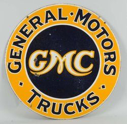 Automotive; General Motors, Sign, GMC Trucks, Porcelain, Round, 2 Sided, 30 inch. Year: 1930 - 1960 Gmc Logo, Porcelain Signs, Logo Vintage, Rat Rods, Gmc Trucks, Good Ole, Rat Rod, General Motors, Vintage Signs