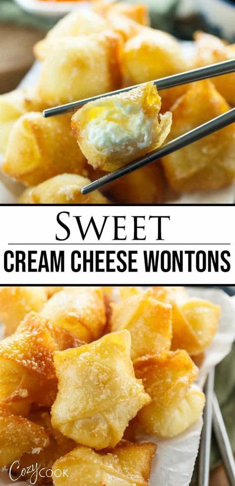 Sweet Cream Cheese Wontons, Wonton Recipe, Cream Cheese Wontons, Cheese Wontons, Homemade Chinese Food, Won Ton, Wonton Recipes, Mapo Tofu, Best Appetizer Recipes