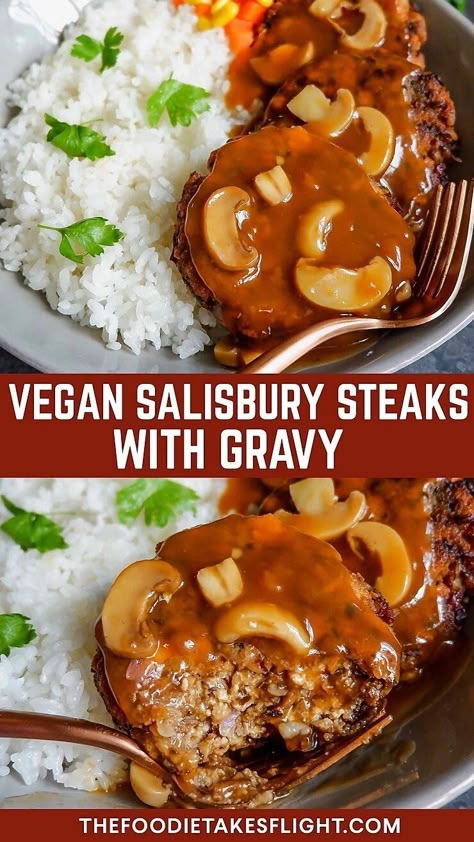 Tofu With Peanut Sauce, Wfpbno Recipes, Mushroom Patties, Gravy Vegan, Asian Tofu, Salisbury Steaks, Vegan Mushroom Gravy, Vegan Meat Recipe, Vegan Gravy