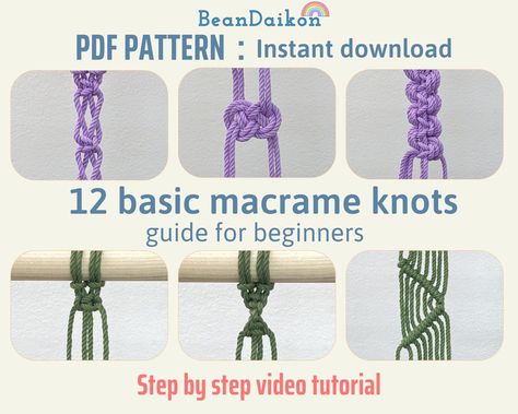 Discover the art of macrame with our comprehensive Macrame Knots PDF. This step-by-step pattern guide is perfect for beginners looking to learn how to tie decorative knots. Happy knotting as you follow our detailed macrame knot tutorial and create trendy and easy macrame designs. Start your macrame journey today! NOTE: - Written instruction and a link to the Tutorial video will be provided. Macrame Knot Guide, Macrame Knots Tutorial Step By Step, Basic Macrame Knots Step By Step, Macrame Patterns Tutorials Videos, Free Macrame Patterns Tutorials, Macrame Knot Tutorial, Macrame Knots Step By Step, Macrame Tutorial Beginner, How To Tie Knots