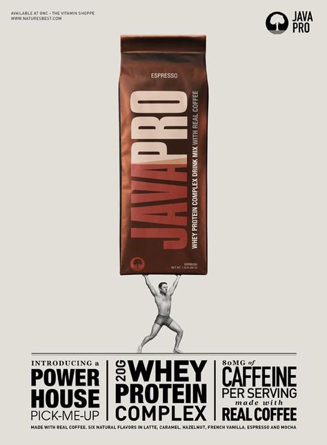 Javapro: Power house | Ads of the World™ Candy Ads, Aviation Inspiration, Dieline Packaging, Protein Drink Mix, Color Layout, Brilliant Packaging, Clever Advertising, Packaging Food, Large Font