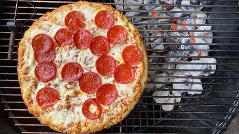 How to Grill a Frozen Pizza Grilled Frozen Pizza, Frozen Pizza On The Grill, Red Baron Pizza, Totinos Pizza, Grill Pizza, Weber Charcoal Grill, Pizza Branding, Pizza Games, Propane Grill