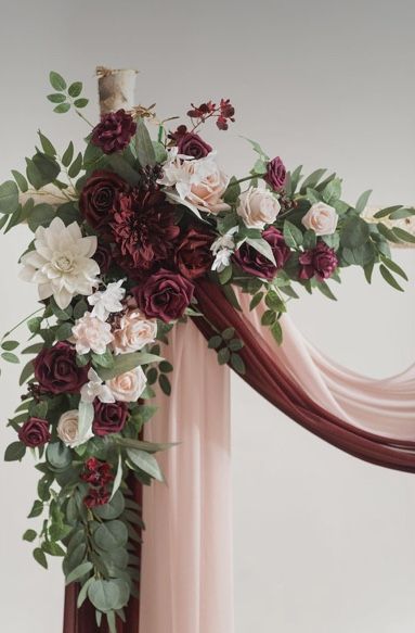 Wedding Walkway, Burgundy And Blush Wedding, Moringa Leaves, Maroon Wedding, White Plum, Wedding Arch Flowers, Wedding Altars, Arch Flowers, Garden Wedding Decorations