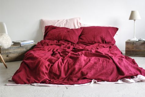 Red Duvet, Boho Bedding Sets, Red Duvet Cover, Black Bed Linen, Linen Bedding Natural, Red Cover, Grey Linen Bedding, White Linen Bedding, Red Bedding