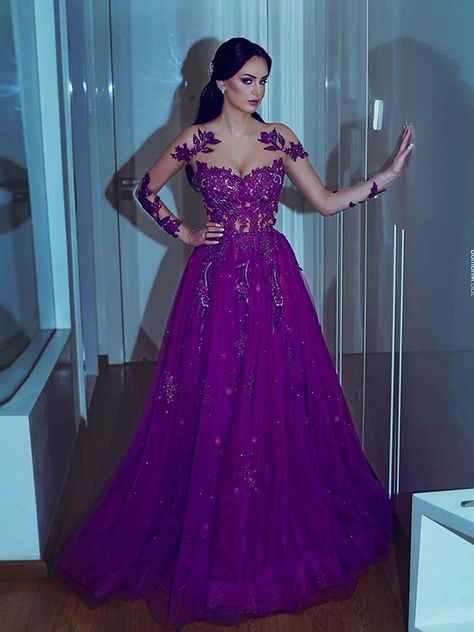 Sheer Prom Dress, Long Sleeve Prom Dresses, Organza Dresses, Purple Prom, Prom Dresses Long Lace, Long Sleeve Evening Gowns, Purple Prom Dress, Long Sleeve Prom, Organza Dress