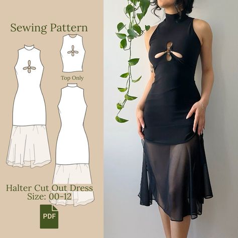 Dress Sewing Template, Mesh Dress Sewing Pattern, Festival Outfit Sewing Pattern, Outfit Sewing Ideas, How To Let Out A Dress, Halter Pattern Sewing, Etsy Patterns Sewing, Going Out Top Sewing Pattern, Diy Dress Tutorial