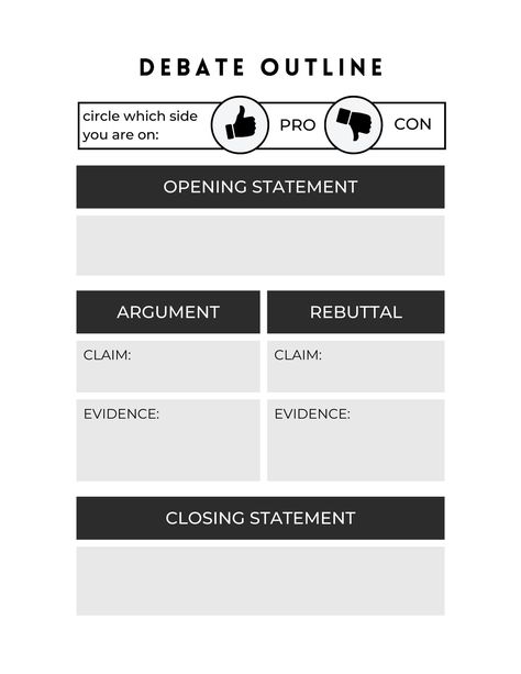 Monochrome Simple Student Pro and Con Debate Classroom Activity Printable Worksheet - Templates by Canva Elementary Debate, Debate Template, Debate Worksheet, Debate Club, Debate Topics, Act Prep, Speech And Debate, Values Education, Classroom Activity