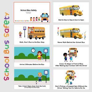 Bus Safety For Preschoolers, School Bus Safety Free Printable, Safety Presentation, School Bus Art, Bus Conductor, August Activities, School Bus Driving, Street Safety, Safety Rules For Kids