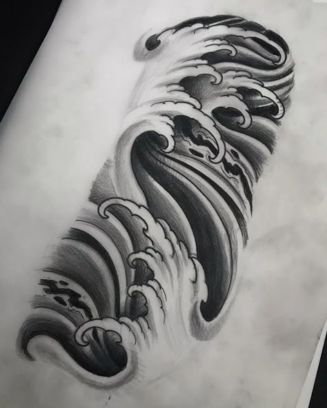 Background and waves done....✍👹✍ #tattoo #tattooart #tattooartist #tattoocollective #uktta #art #artwork #artcollective #artist #artnerd… Japanese Wave Tattoo, Japanese Water Tattoo, Tato Geisha, Tato Irezumi, Background Practice, Japanese Wave Tattoos, Background Tattoo, Wave Tattoo Design, Ben Harper