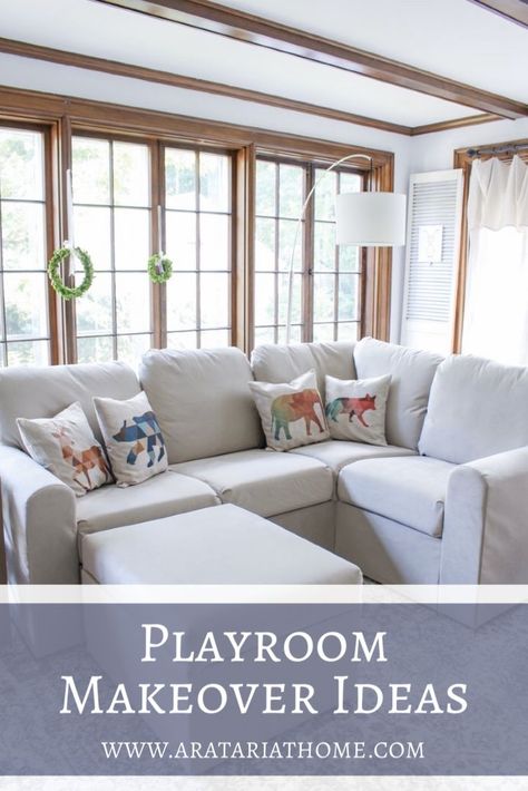 Playroom makeover reveal. Ideas for turning a space into a playroom. #playroon #makeover #playroomideas #kidsroom Reused Furniture, Playroom Makeover, Play Spaces, Affordable Furniture, Inspiration For Kids, Kids Playroom, Floor Space, Fixer Upper, Wood Floors