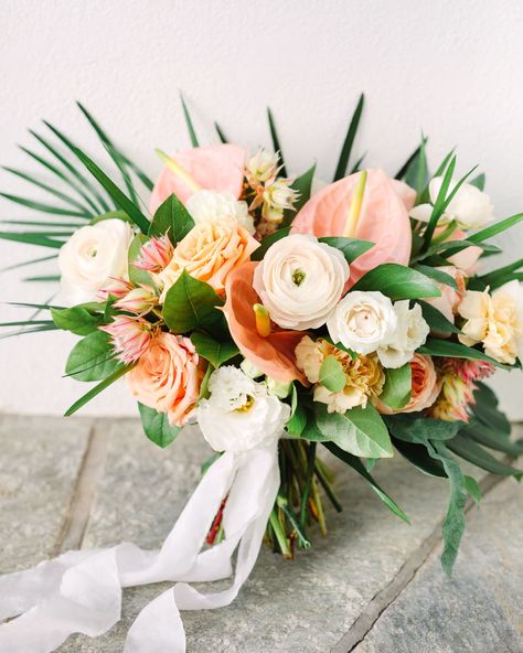 Elevated Wedding, Tropical Bridal Bouquet, Tropical Wedding Bouquets, Filipino Wedding, Lighthouse Wedding, Peach Bouquet, Tropical Floral Arrangements, Pastel Bouquet, Beautiful Bridal Bouquet