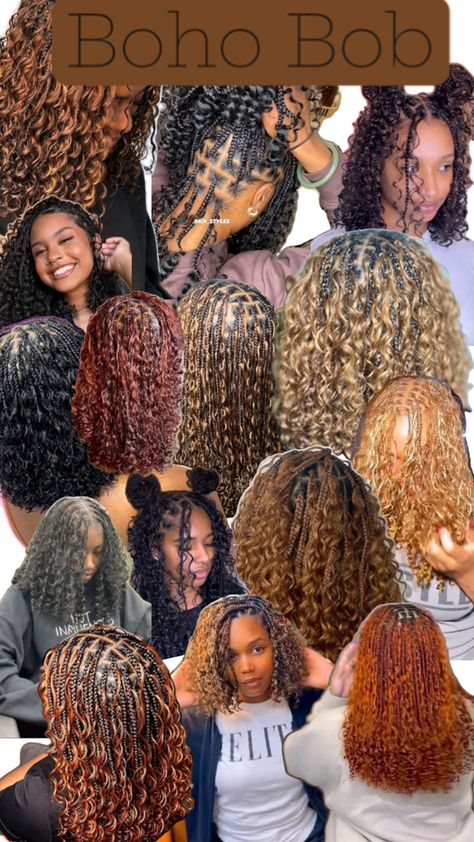 Boho Bob Braids with color Boho Bob, Braids With Color, Boho Braided Hairstyles, Braiding Hair Colors, Colored Box Braids, Beautiful Black Hair, Colored Braids, Bob Braids, Box Braids Hairstyles For Black Women