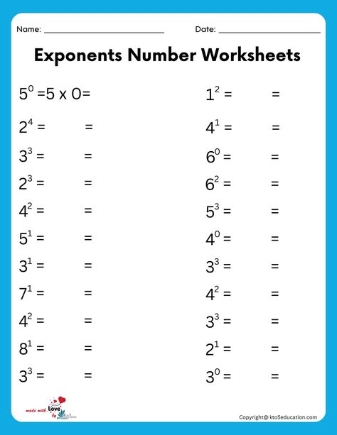 Exponent Worksheets, Number Worksheets, Math Worksheets, Free Download, Quick Saves