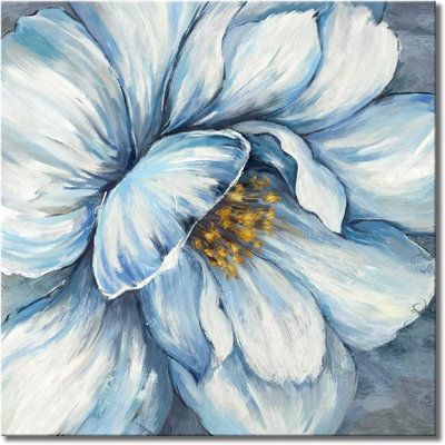 This is canvas print and stretched by wooden-frame. Floral Art Paintings, Flower Painting On Canvas, Blue Flower Painting, Flower Canvas Wall Art, Flower Painting Canvas, Abstract Floral Art, Wall Canvas Painting, Hand Painted Wall Art, Abstract Flower Painting