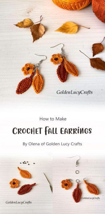 Pretty Flower Earrings Free Crochet Ideas - Carolinamontoni.com Fall Applique, Earrings Crochet, Crochet Appliques, Crochet Earrings Pattern, Earrings Pattern, Crochet Fall, Fall Halloween Crafts, Crafts Easy, Fall Earrings