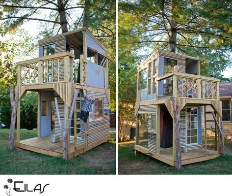 Forts Ideas, Tree House For Kids, Outdoor Clubhouse, Build A Tree House, Fort Plans, Tree Forts, Boy Fort, Outdoor Forts, Fort Ideas