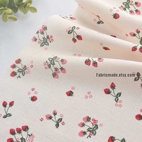 Strawberry Fabric, Red Strawberry, Strawberry Print, Fashion Sewing Pattern, Fashion Sewing, Print Fabric, Cute Pink, Light Beige, Pink Red