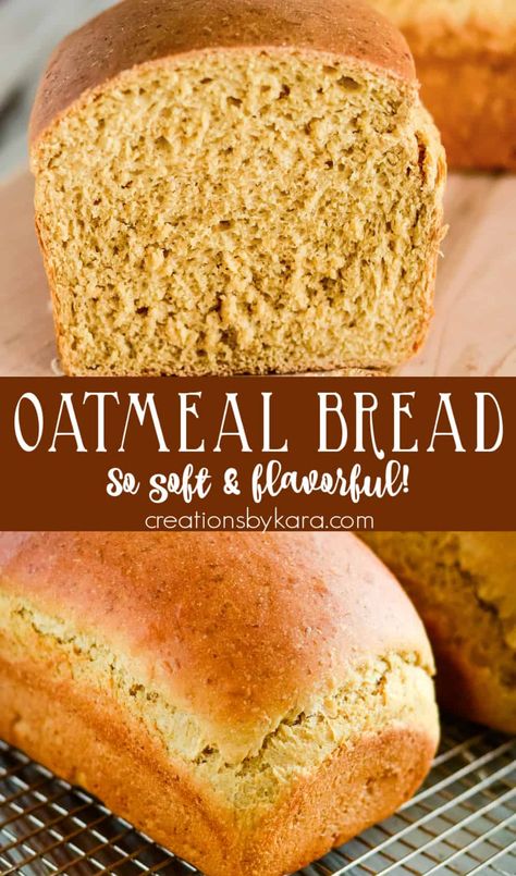 Best Oatmeal Bread - this recipe makes two loaves of the best soft and tender bread made with oats and sweetened with molasses and brown sugar. Soft oat bread is perfect for toast and sandwiches! Also includes instructions for oatmeal rolls. #oatmealbread #oatbread #oatmealmolassesbread #nokneadoatmealbread #oatmealrolls -Creations by Kara Healthy Sandwich Bread Recipe, Oatmeal Rolls, Oatmeal Bread Recipe, Molasses Bread, Brown Bread Recipe, Oatmeal Flour, Curly Styling, Healthy Sandwich, Best Homemade Bread Recipe