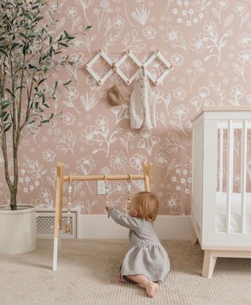 Sophia Wallpaper, Toddler Comforter, Floral Pattern Wallpaper, Girl Nursery Room, Kitchen Backsplashes, Nursery Room Inspiration, Bedroom Walls, Color Scale, Project Nursery