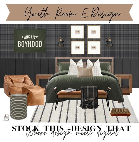 👉🏻Did you know the bedroom is the most popular request for design projects that we get? And more specifically, youth rooms! 🛏️Investing in home design help for youth rooms is a smart move that offers numerous benefits for both parents and their kids. These crucial years are all about forming identity, nurturing creativity, and gaining independence, and a well-designed youth room can support these aspects of growth. We love bringing expertise in creating spaces that are not just visually appe... Moody Teen Boy Bedroom, Army Bedroom Ideas Boys, Moody Boys Room, Young Boy Bedroom Ideas, Gaining Independence, Boys Bedroom Green, Modern Teen Boy Bedroom, Green Boys Room, Army Bedroom