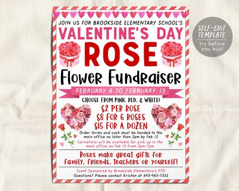 Pto Valentines Day Fundraiser, Flower Fundraiser, Fundraising Flyer Design, Birthday Candy Bouquet, Church Community, Mother's Day Gift Card, Gift Tags Birthday, Fundraiser Flyer, Money Flowers